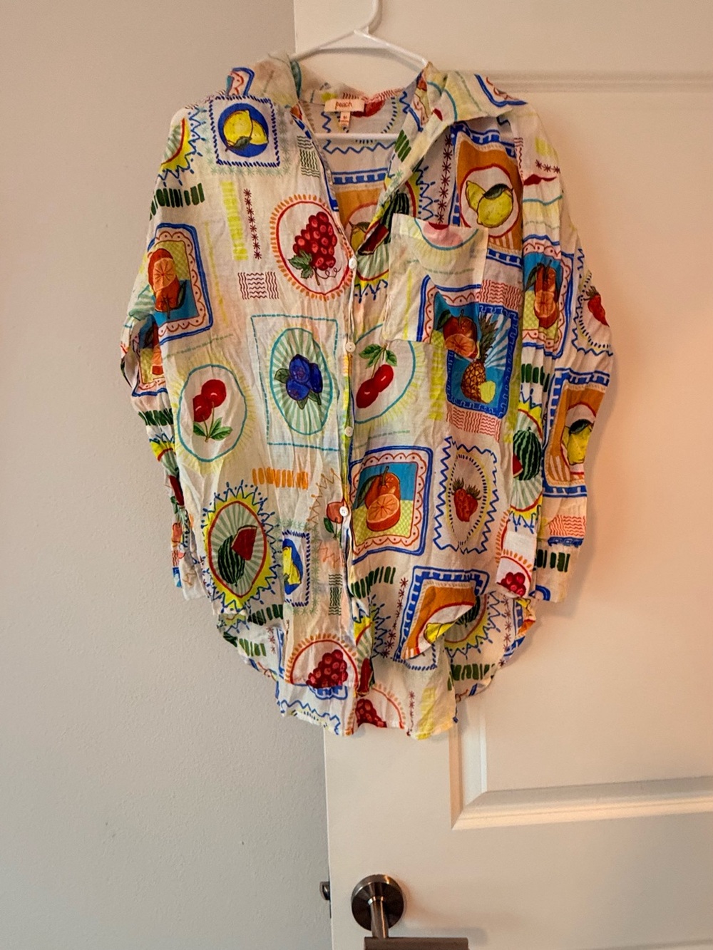 Colorful Fruit-Print Button-Up Shirt